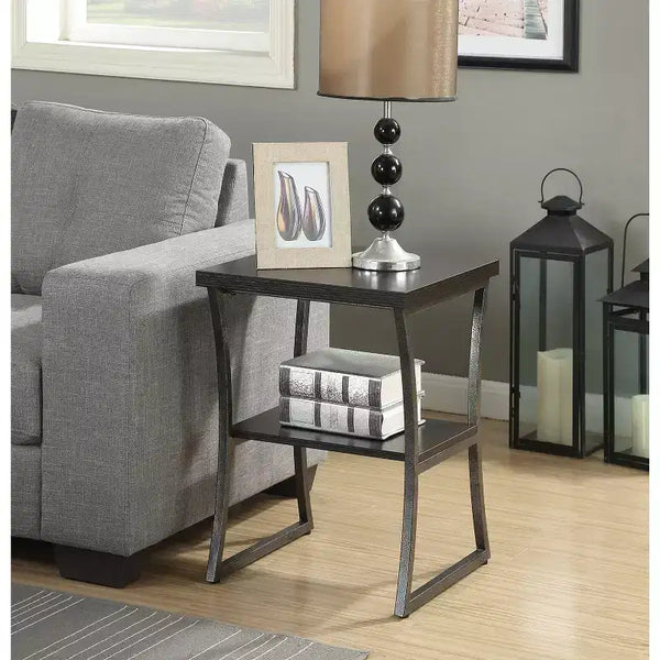 Belmont Three Tier End Table with Open Storage Shelves, Cross Frame Design and Sleek Finish for Display or Everyday Use