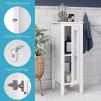 Single Door Narrow Bathroom and Laundry Storage Cabinet and Organizer with Adjustable Shelves - White