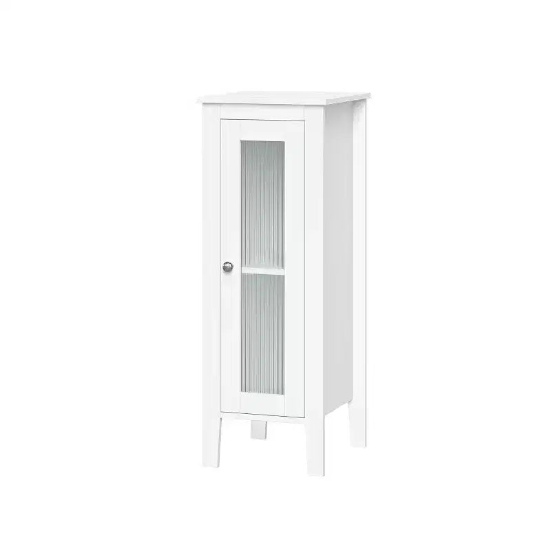 Single Door Narrow Bathroom and Laundry Storage Cabinet and Organizer with Adjustable Shelves - White