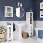 Single Door Narrow Bathroom and Laundry Storage Cabinet and Organizer with Adjustable Shelves - White