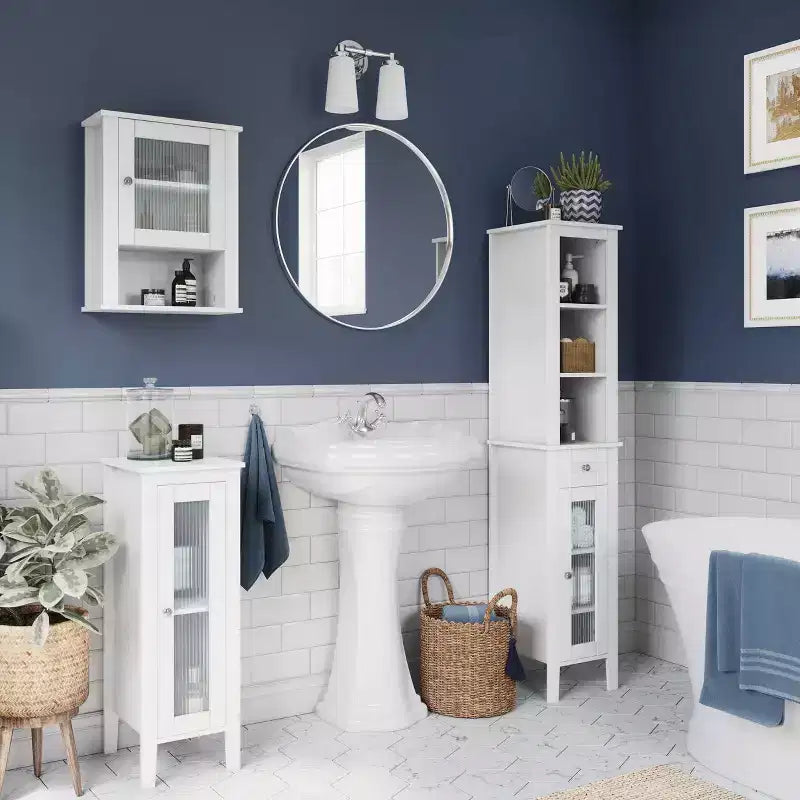 Single Door Narrow Bathroom and Laundry Storage Cabinet and Organizer with Adjustable Shelves - White
