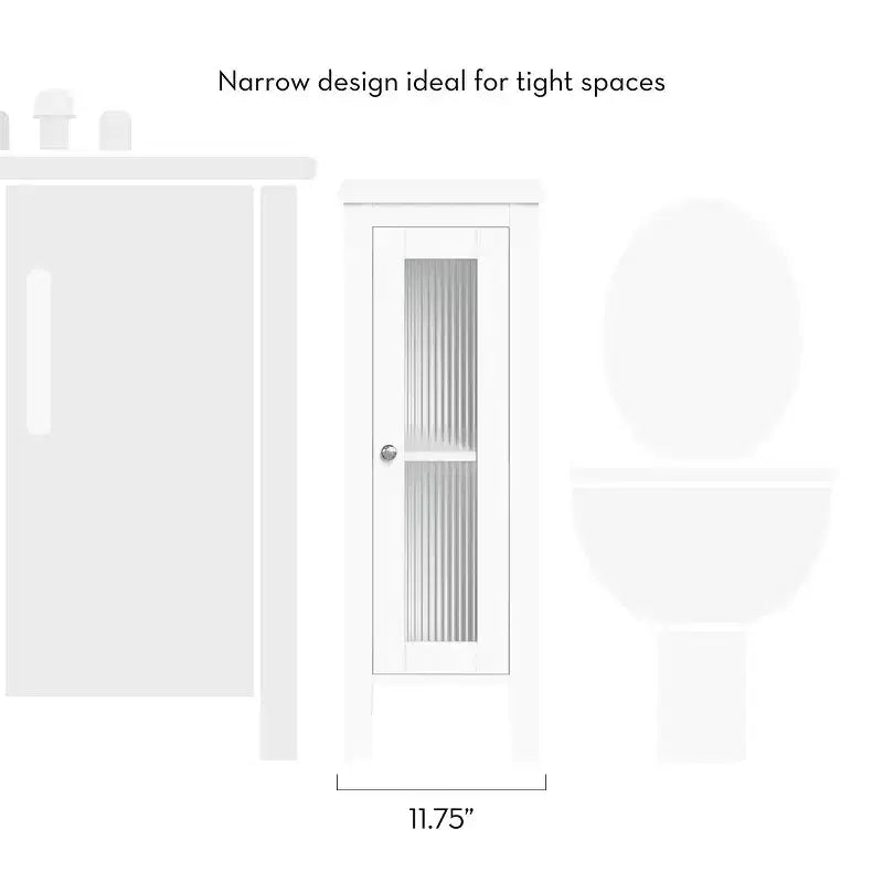 Single Door Narrow Bathroom and Laundry Storage Cabinet and Organizer with Adjustable Shelves - White