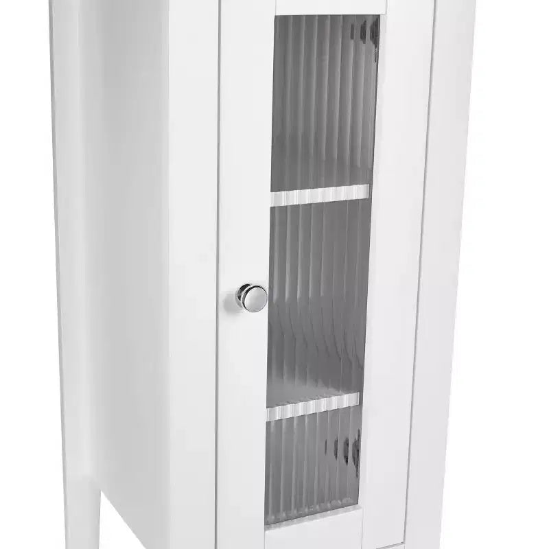 Tall Bathroom Storage Linen Cabinet and Organizer with Drawer, Glass Door, and Shelves - White