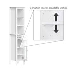 Tall Bathroom Storage Linen Cabinet and Organizer with Drawer, Glass Door, and Shelves - White