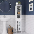 Tall Bathroom Storage Linen Cabinet and Organizer with Drawer, Glass Door, and Shelves - White