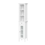 Tall Bathroom Storage Linen Cabinet and Organizer with Drawer, Glass Door, and Shelves - White