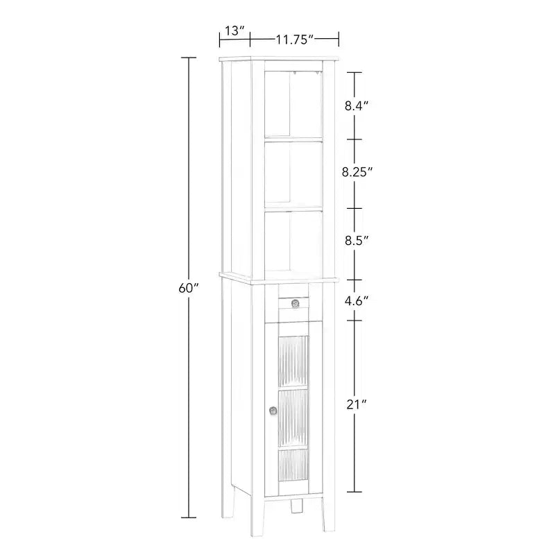 Tall Bathroom Storage Linen Cabinet and Organizer with Drawer, Glass Door, and Shelves - White