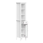 Tall Bathroom Storage Linen Cabinet and Organizer with Drawer, Glass Door, and Shelves - White