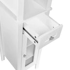 Tall Bathroom Storage Linen Cabinet and Organizer with Drawer, Glass Door, and Shelves - White