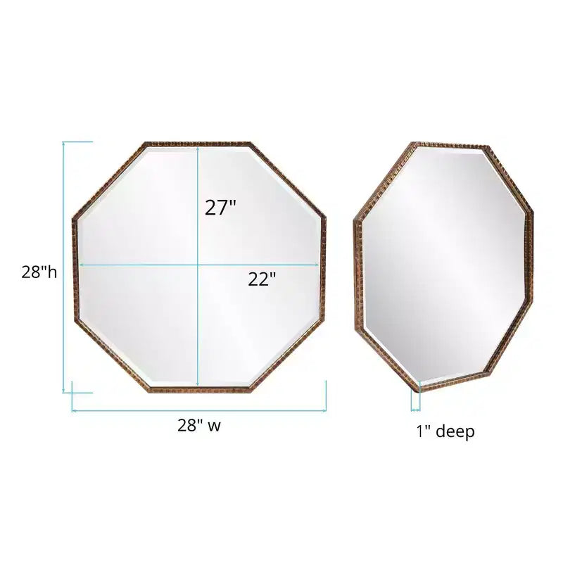 Octagon Wall and Accent Mirror: Antique Gold, Iron Frame, Ready to Hang