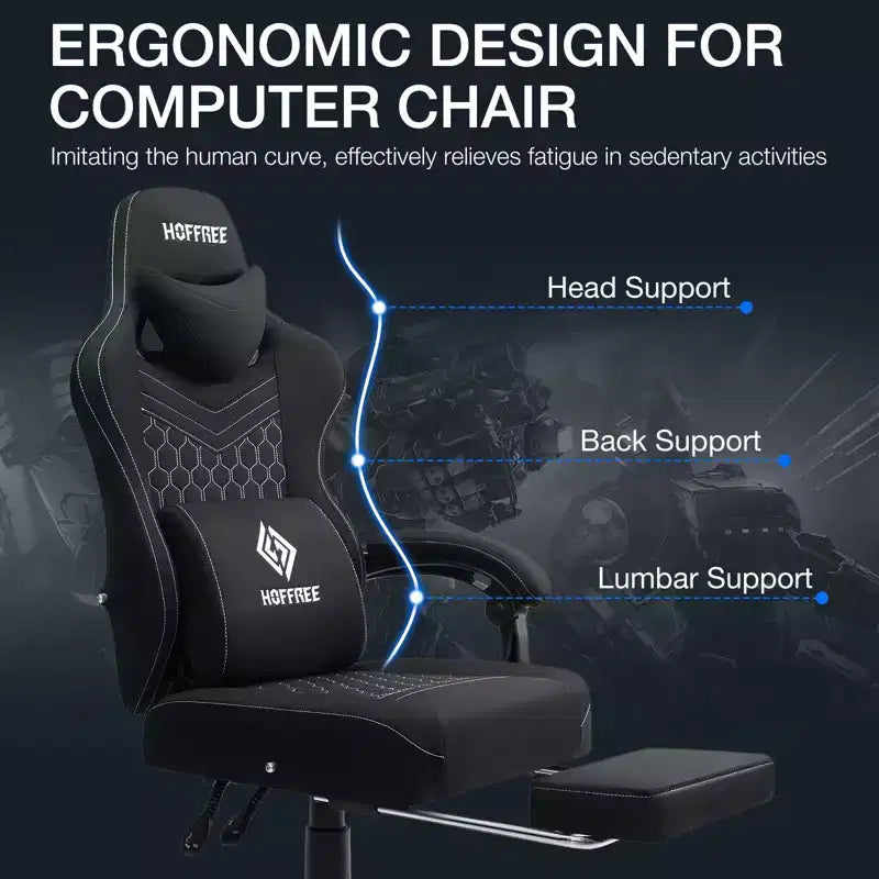 Breathable Fabric Massage Gaming Chair Ergonomic Office PC Chair with Footrest & Adjustable
