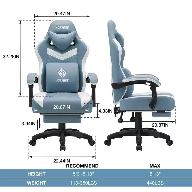 Breathable Fabric Massage Gaming Chair Ergonomic Office PC Chair with Footrest & Adjustable