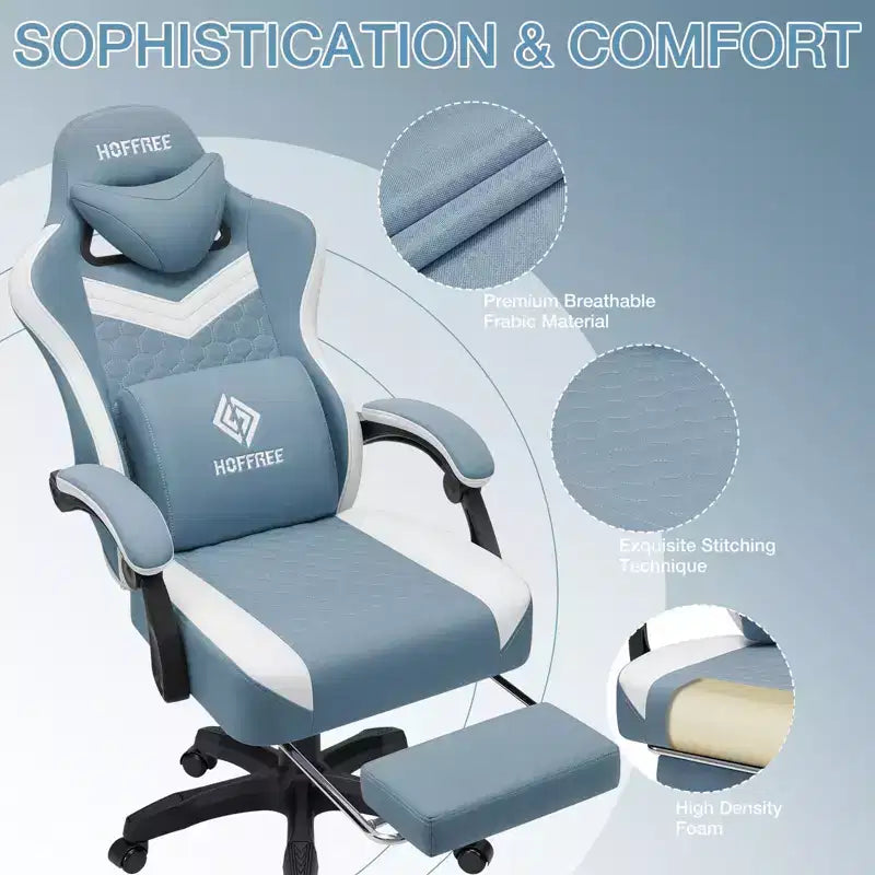 Breathable Fabric Massage Gaming Chair Ergonomic Office PC Chair with Footrest & Adjustable