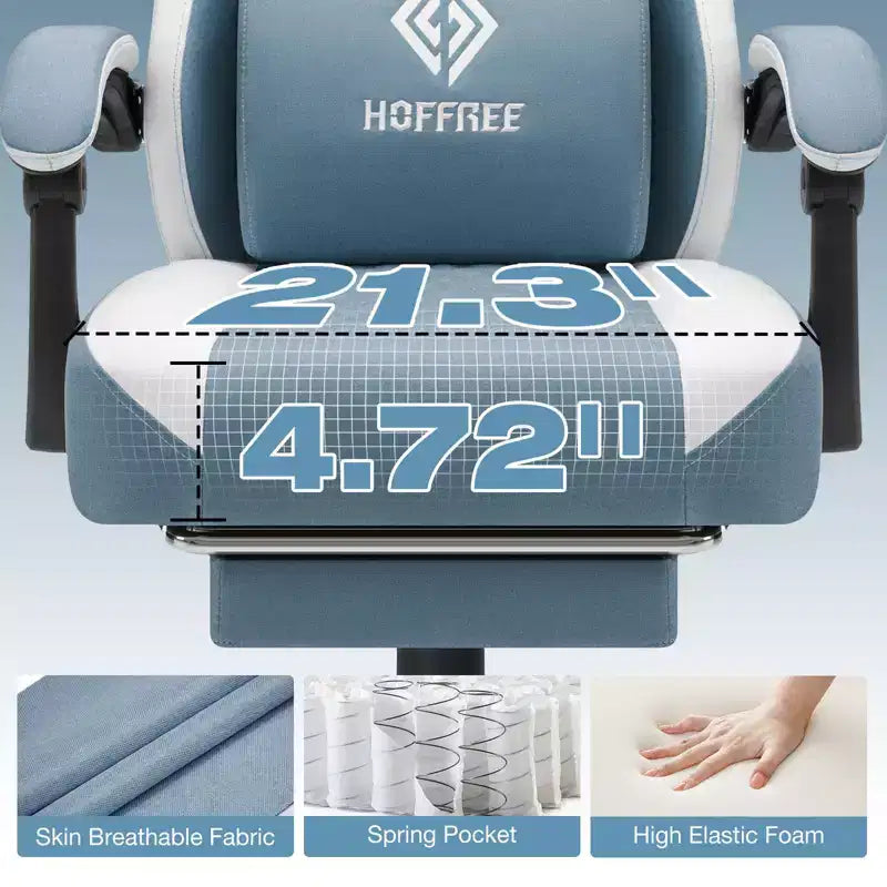 Breathable Fabric Massage Gaming Chair Ergonomic Office PC Chair with Footrest & Adjustable