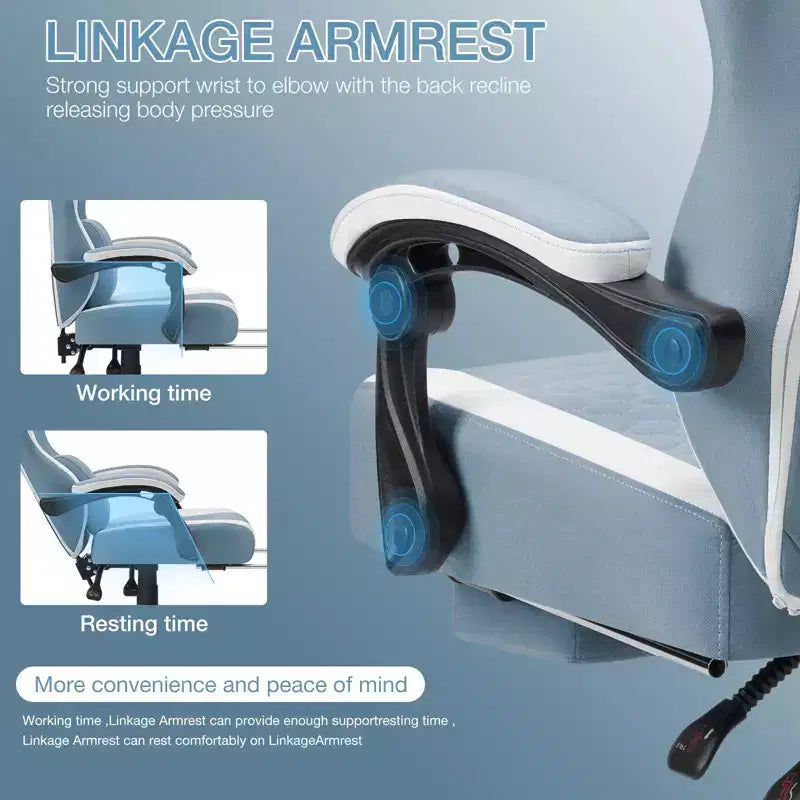 Breathable Fabric Massage Gaming Chair Ergonomic Office PC Chair with Footrest & Adjustable