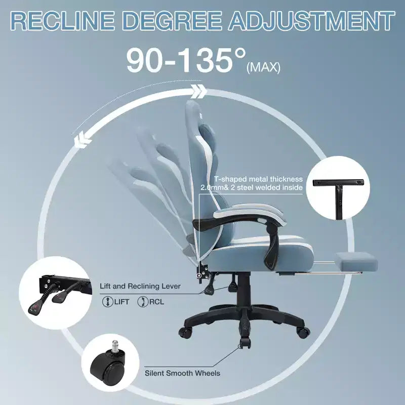 Breathable Fabric Massage Gaming Chair Ergonomic Office PC Chair with Footrest & Adjustable