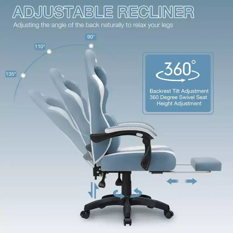 Breathable Fabric Massage Gaming Chair Ergonomic Office PC Chair with Footrest & Adjustable
