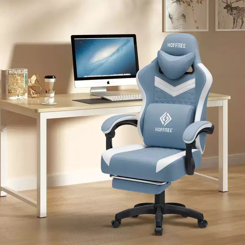 Breathable Fabric Massage Gaming Chair Ergonomic Office PC Chair with Footrest & Adjustable