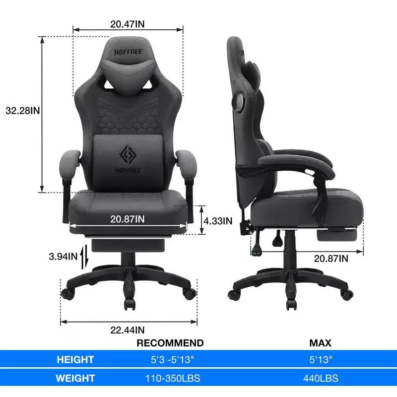 Breathable Fabric Massage Gaming Chair Ergonomic Office PC Chair with Footrest & Adjustable