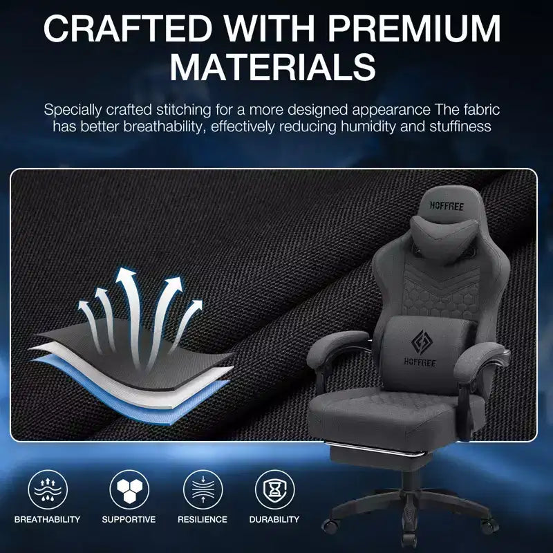 Breathable Fabric Massage Gaming Chair Ergonomic Office PC Chair with Footrest & Adjustable