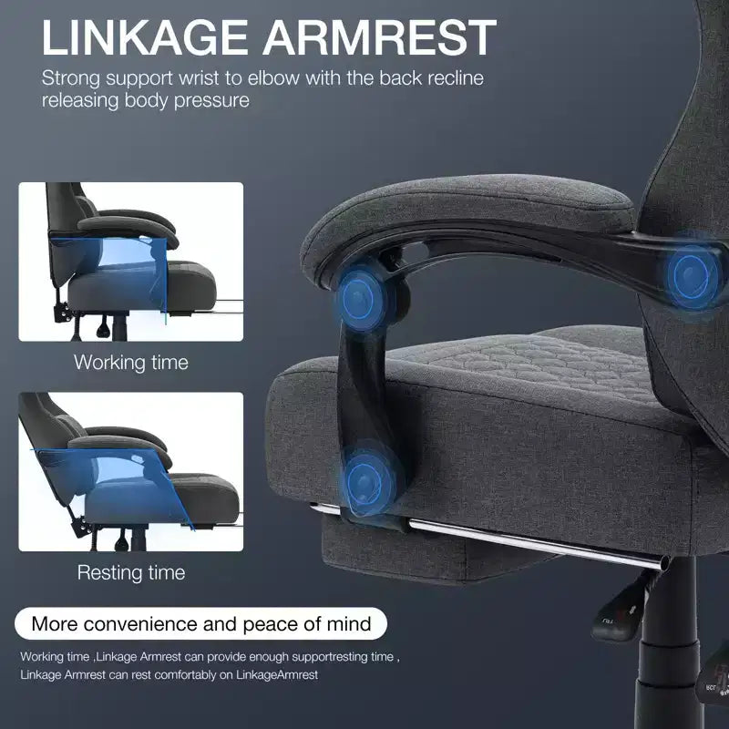 Breathable Fabric Massage Gaming Chair Ergonomic Office PC Chair with Footrest & Adjustable