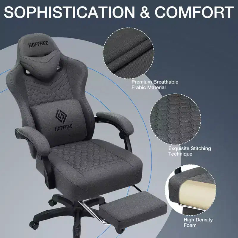 Breathable Fabric Massage Gaming Chair Ergonomic Office PC Chair with Footrest & Adjustable