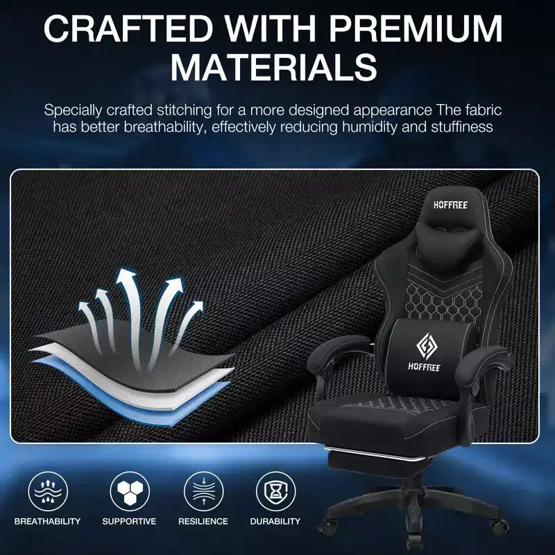 Breathable Fabric Massage Gaming Chair Ergonomic Office PC Chair with Footrest & Adjustable