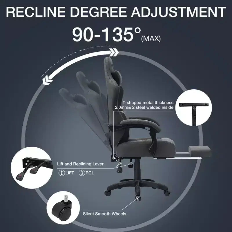 Breathable Fabric Massage Gaming Chair Ergonomic Office PC Chair with Footrest & Adjustable