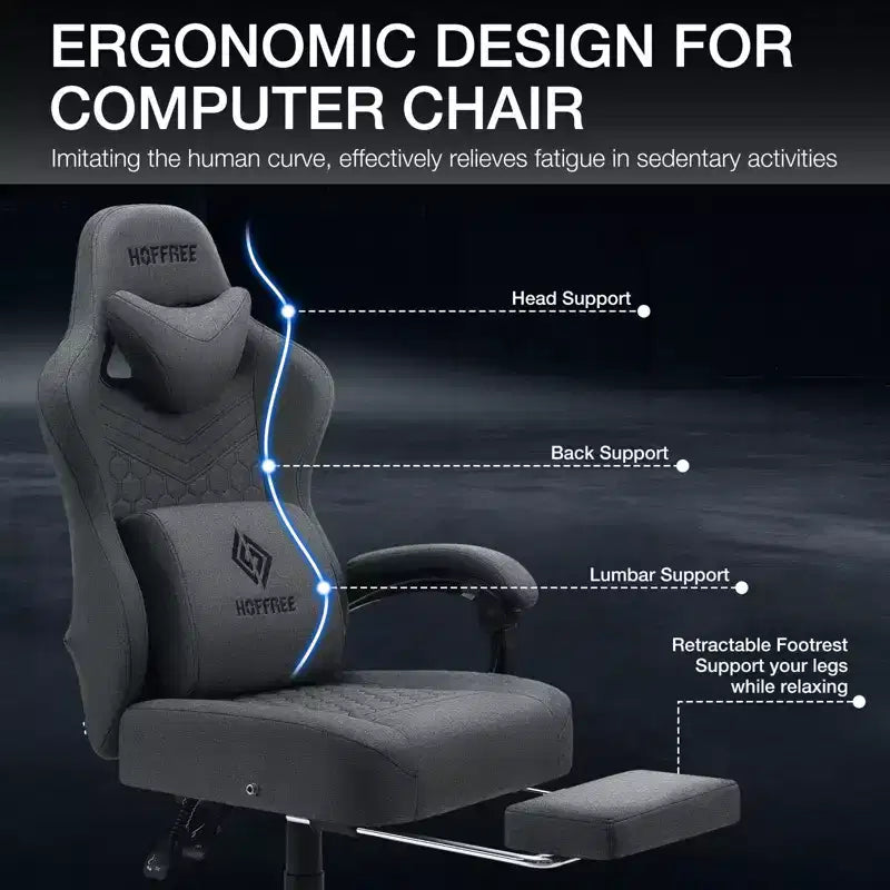 Breathable Fabric Massage Gaming Chair Ergonomic Office PC Chair with Footrest & Adjustable