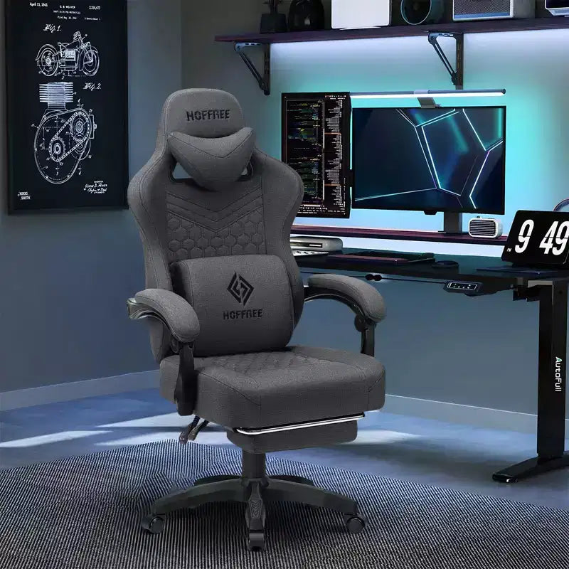 Breathable Fabric Massage Gaming Chair Ergonomic Office PC Chair with Footrest & Adjustable