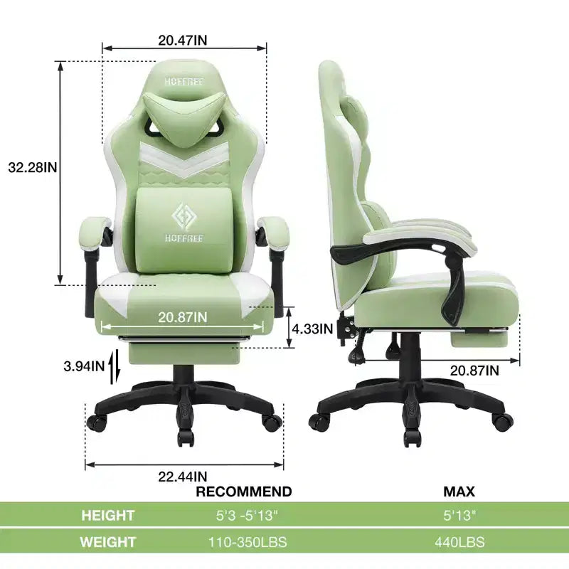 Breathable Fabric Massage Gaming Chair Ergonomic Office PC Chair with Footrest & Adjustable