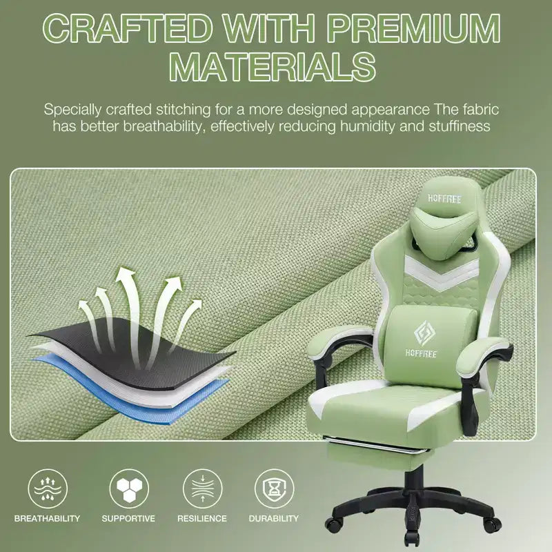 Breathable Fabric Massage Gaming Chair Ergonomic Office PC Chair with Footrest & Adjustable