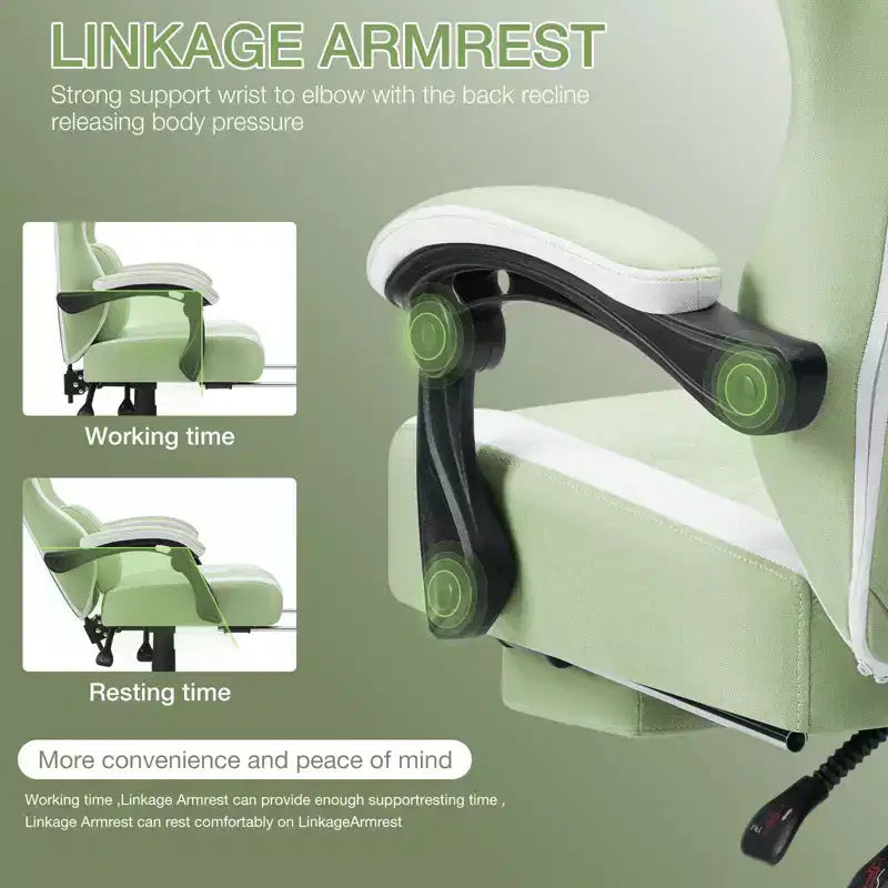 Breathable Fabric Massage Gaming Chair Ergonomic Office PC Chair with Footrest & Adjustable