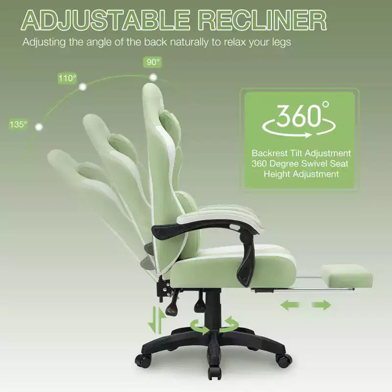Breathable Fabric Massage Gaming Chair Ergonomic Office PC Chair with Footrest & Adjustable