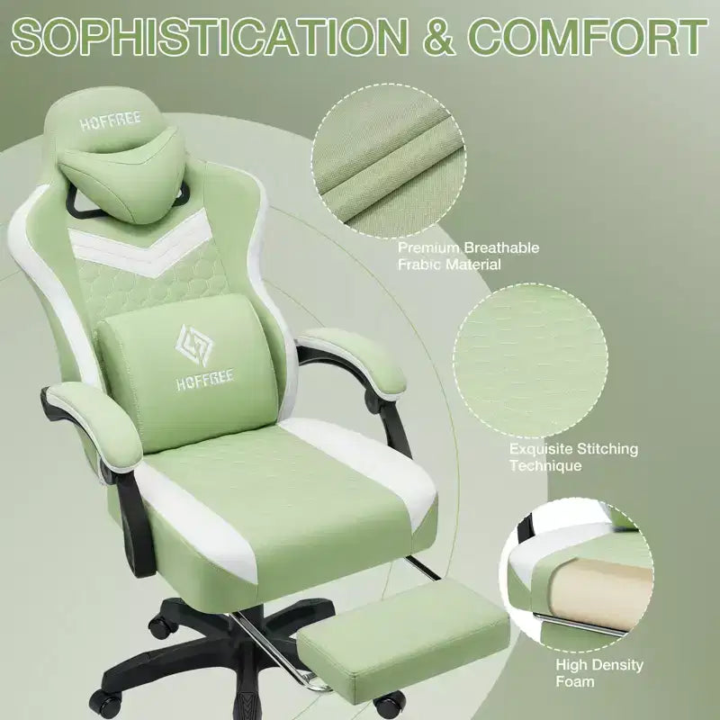 Breathable Fabric Massage Gaming Chair Ergonomic Office PC Chair with Footrest & Adjustable