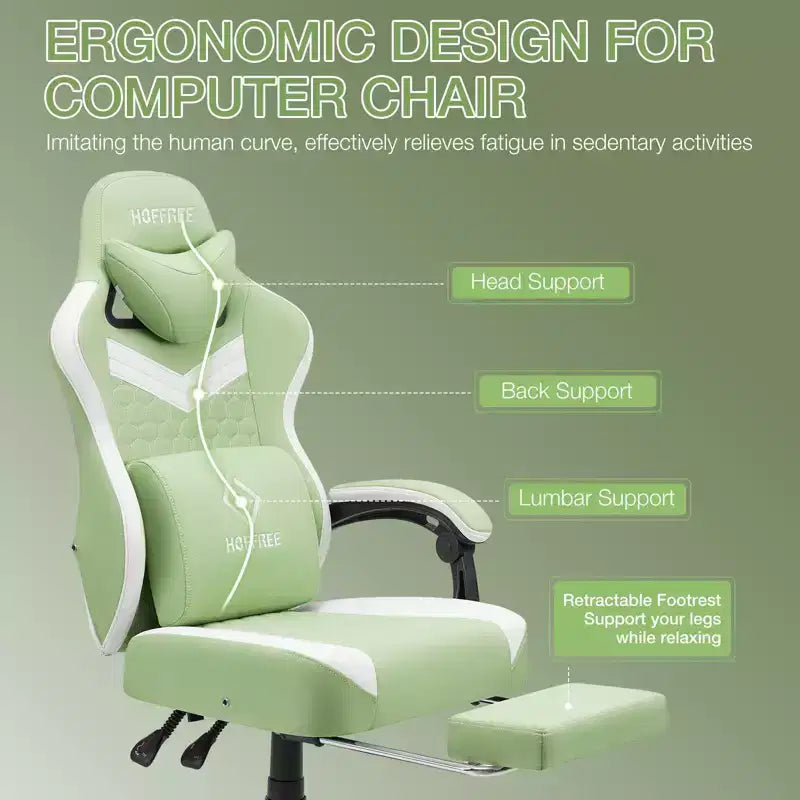 Breathable Fabric Massage Gaming Chair Ergonomic Office PC Chair with Footrest & Adjustable