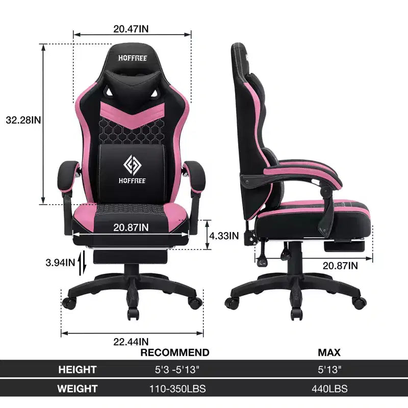 Breathable Fabric Massage Gaming Chair Ergonomic Office PC Chair with Footrest & Adjustable