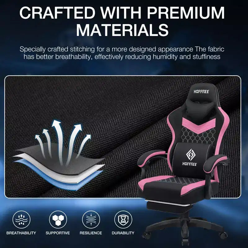 Breathable Fabric Massage Gaming Chair Ergonomic Office PC Chair with Footrest & Adjustable