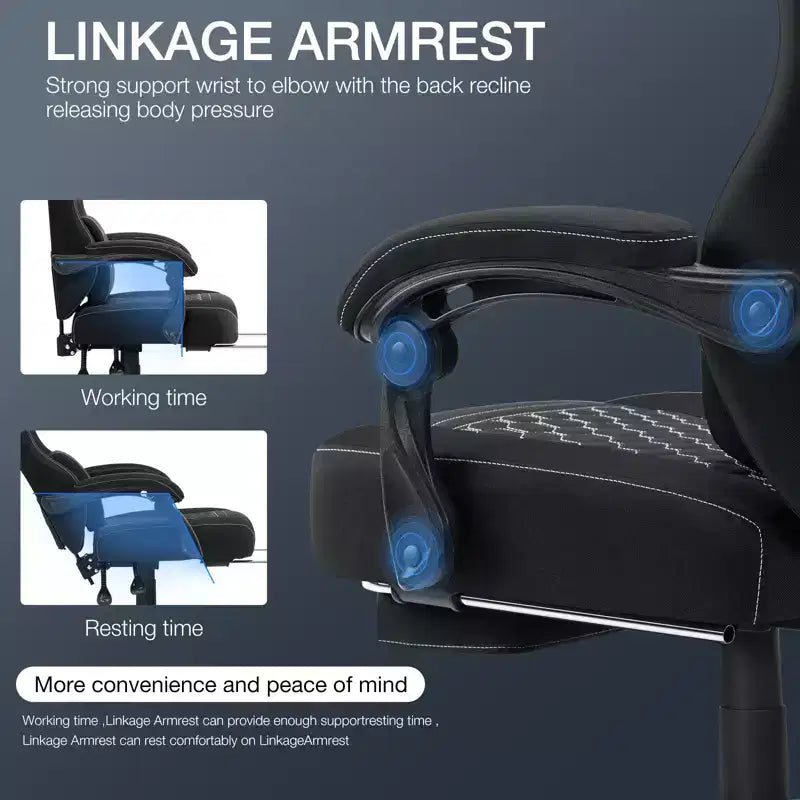 Breathable Fabric Massage Gaming Chair Ergonomic Office PC Chair with Footrest & Adjustable