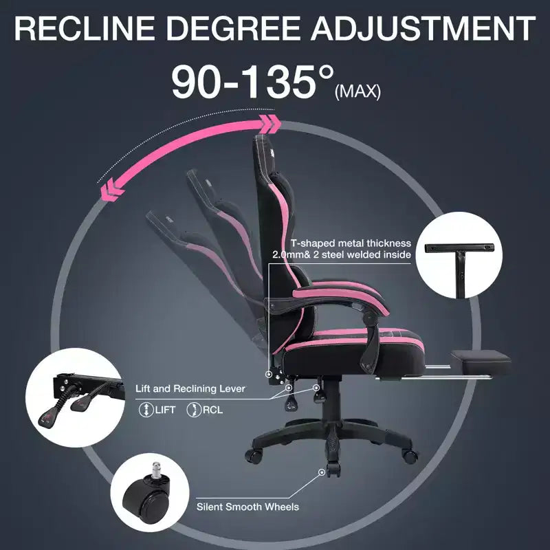 Breathable Fabric Massage Gaming Chair Ergonomic Office PC Chair with Footrest & Adjustable