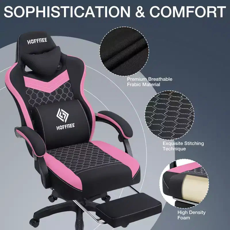 Breathable Fabric Massage Gaming Chair Ergonomic Office PC Chair with Footrest & Adjustable