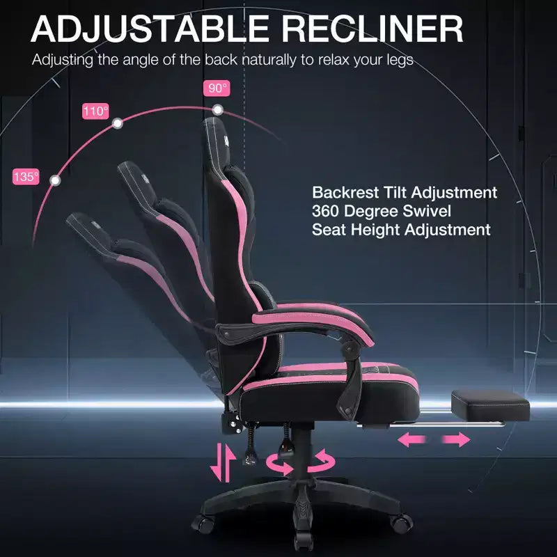 Breathable Fabric Massage Gaming Chair Ergonomic Office PC Chair with Footrest & Adjustable