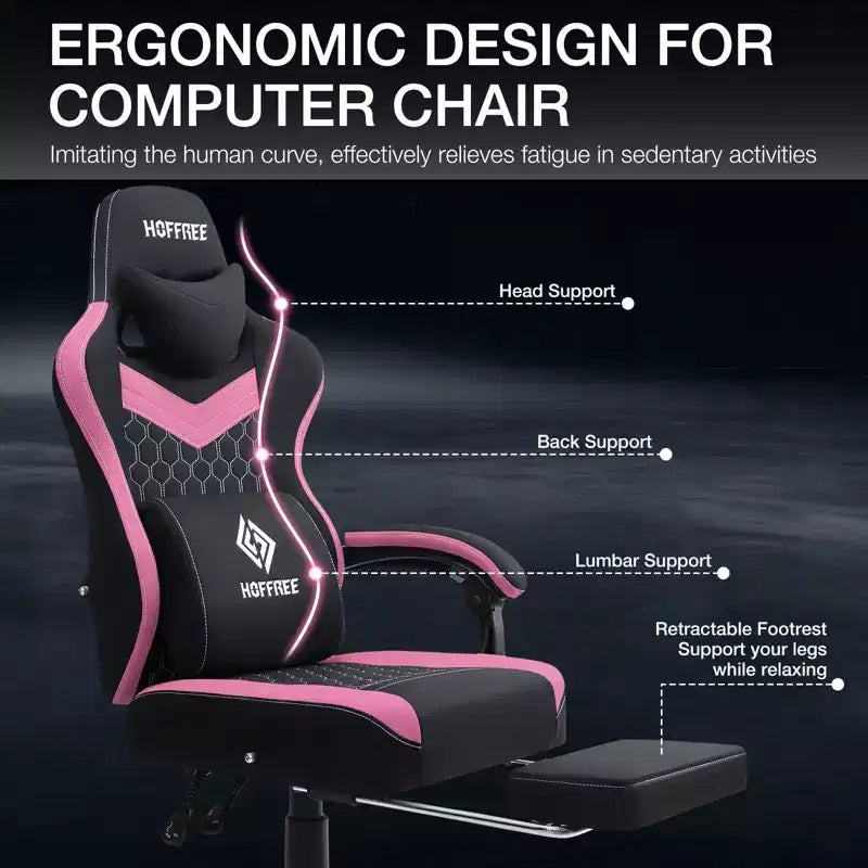Breathable Fabric Massage Gaming Chair Ergonomic Office PC Chair with Footrest & Adjustable
