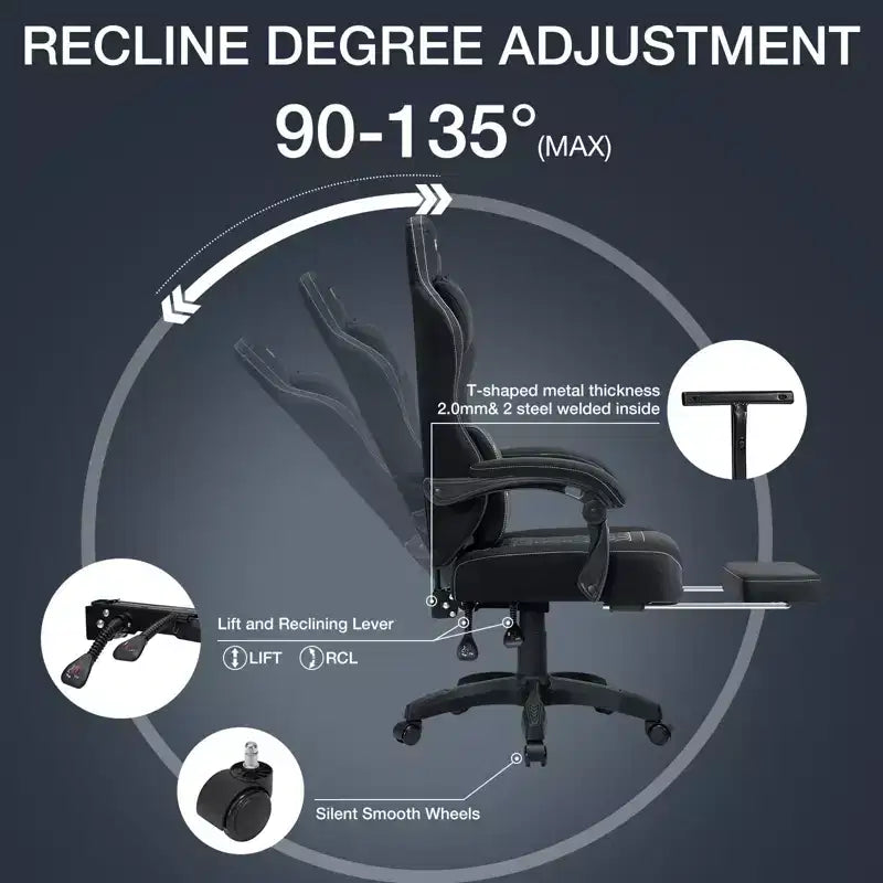 Breathable Fabric Massage Gaming Chair Ergonomic Office PC Chair with Footrest & Adjustable