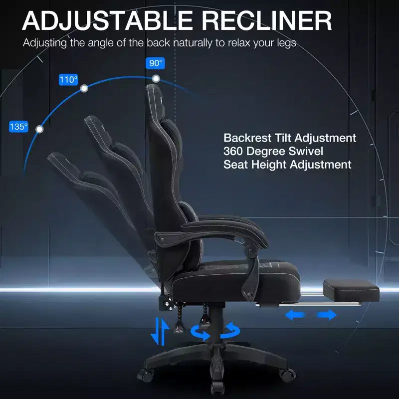 Breathable Fabric Massage Gaming Chair Ergonomic Office PC Chair with Footrest & Adjustable