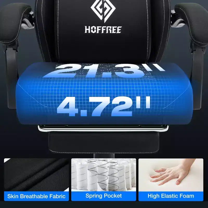 Breathable Fabric Massage Gaming Chair Ergonomic Office PC Chair with Footrest & Adjustable