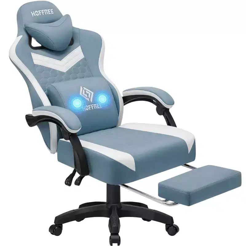 Breathable Fabric Massage Gaming Chair Ergonomic Office PC Chair with Footrest & Adjustable