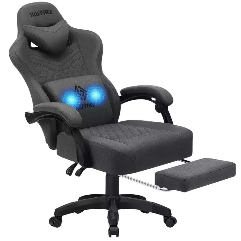 Breathable Fabric Massage Gaming Chair Ergonomic Office PC Chair with Footrest & Adjustable