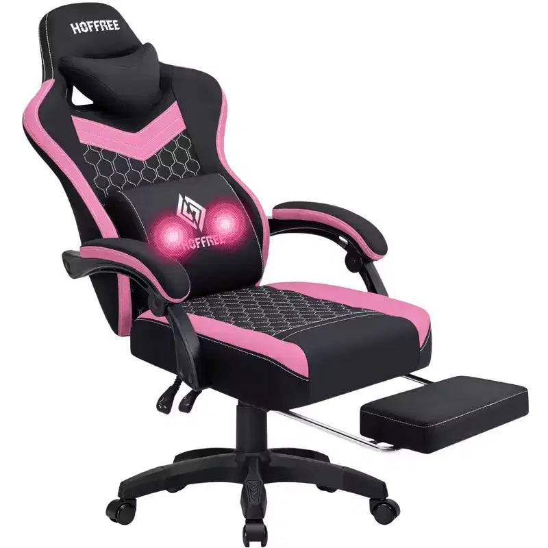 Breathable Fabric Massage Gaming Chair Ergonomic Office PC Chair with Footrest & Adjustable