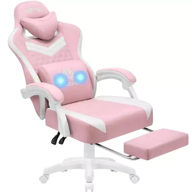 Breathable Fabric Massage Gaming Chair Ergonomic Office PC Chair with Footrest & Adjustable